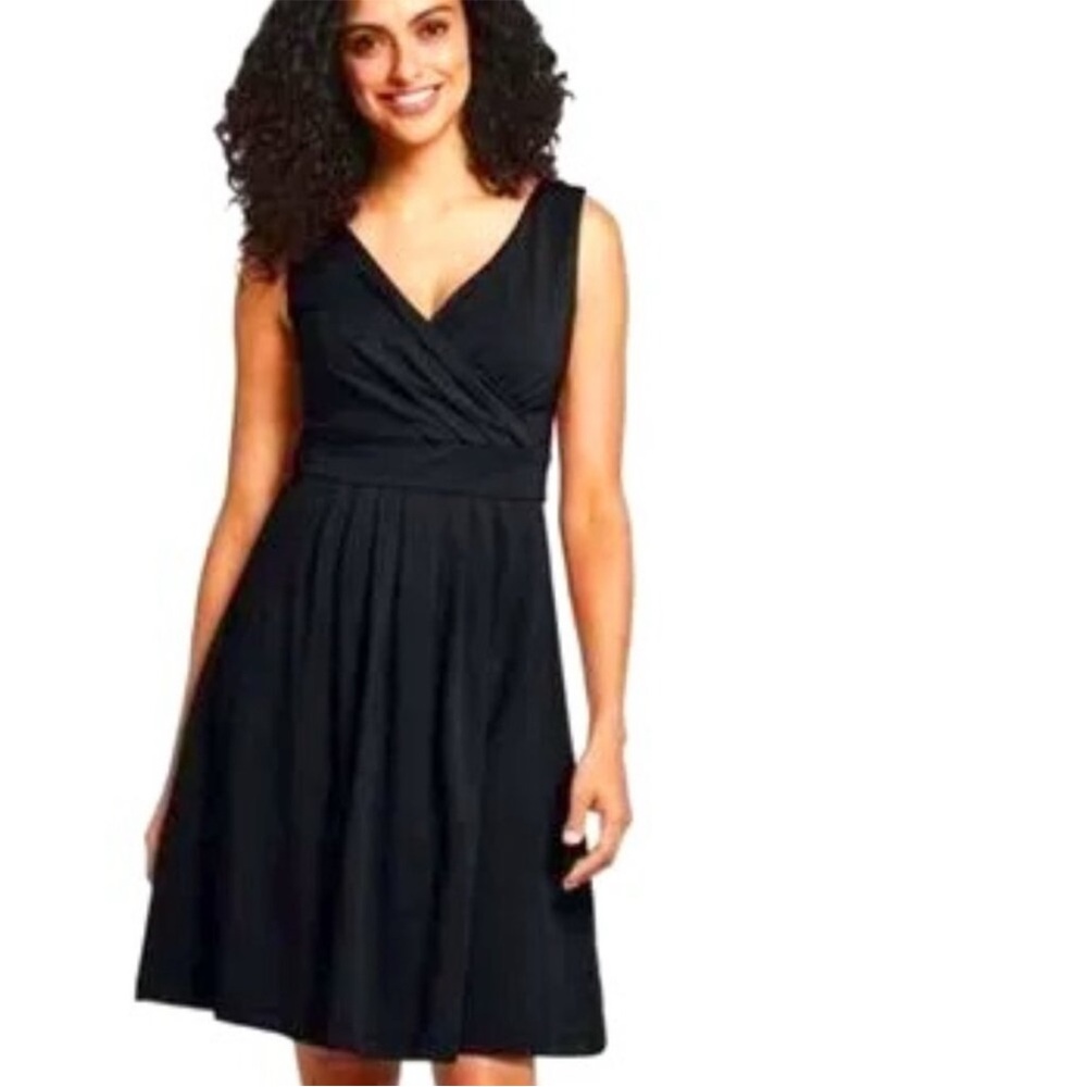Lands' End Fit and Flare Blue Faux Wrap Athletic Jersey Dress Women's Size L 14